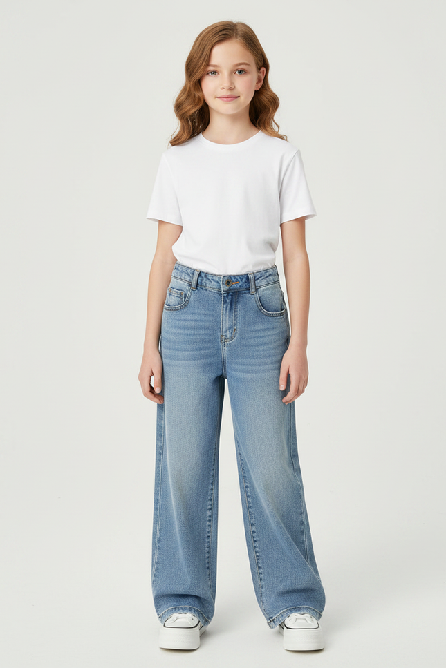 Pantalon Parachute Jean Ample Fille Bleu Décontracté