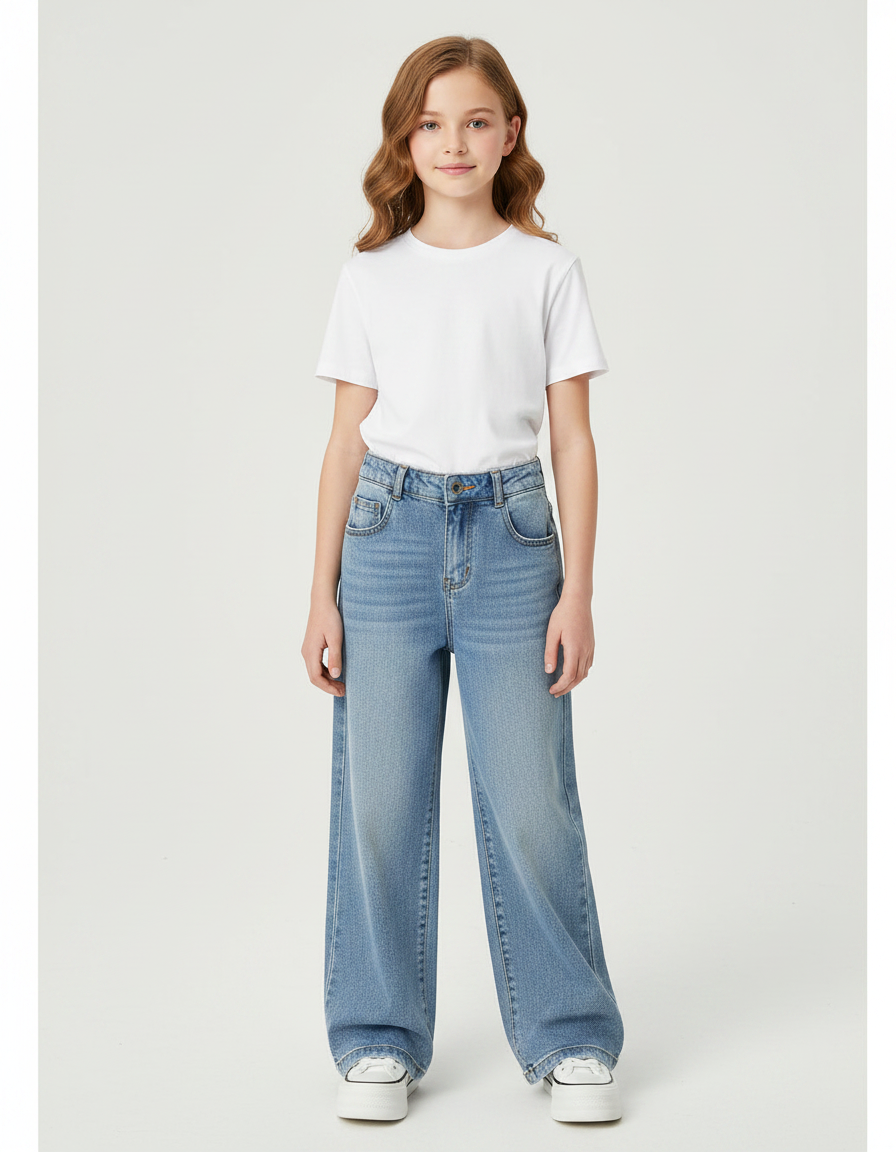 Pantalon Parachute Jean Ample Fille Bleu Décontracté