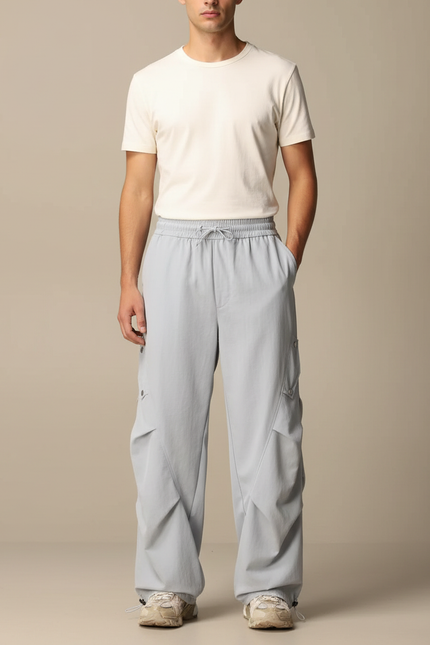 Pantalon Parachute Gris Ample Décontracté Homme Léger - Bleu Polyester
