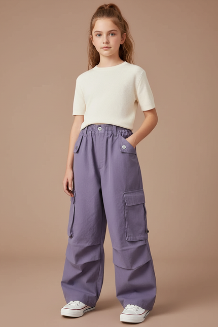 Pantalon Parachute Violet Ample Cargo Fille Décontracté - Toile