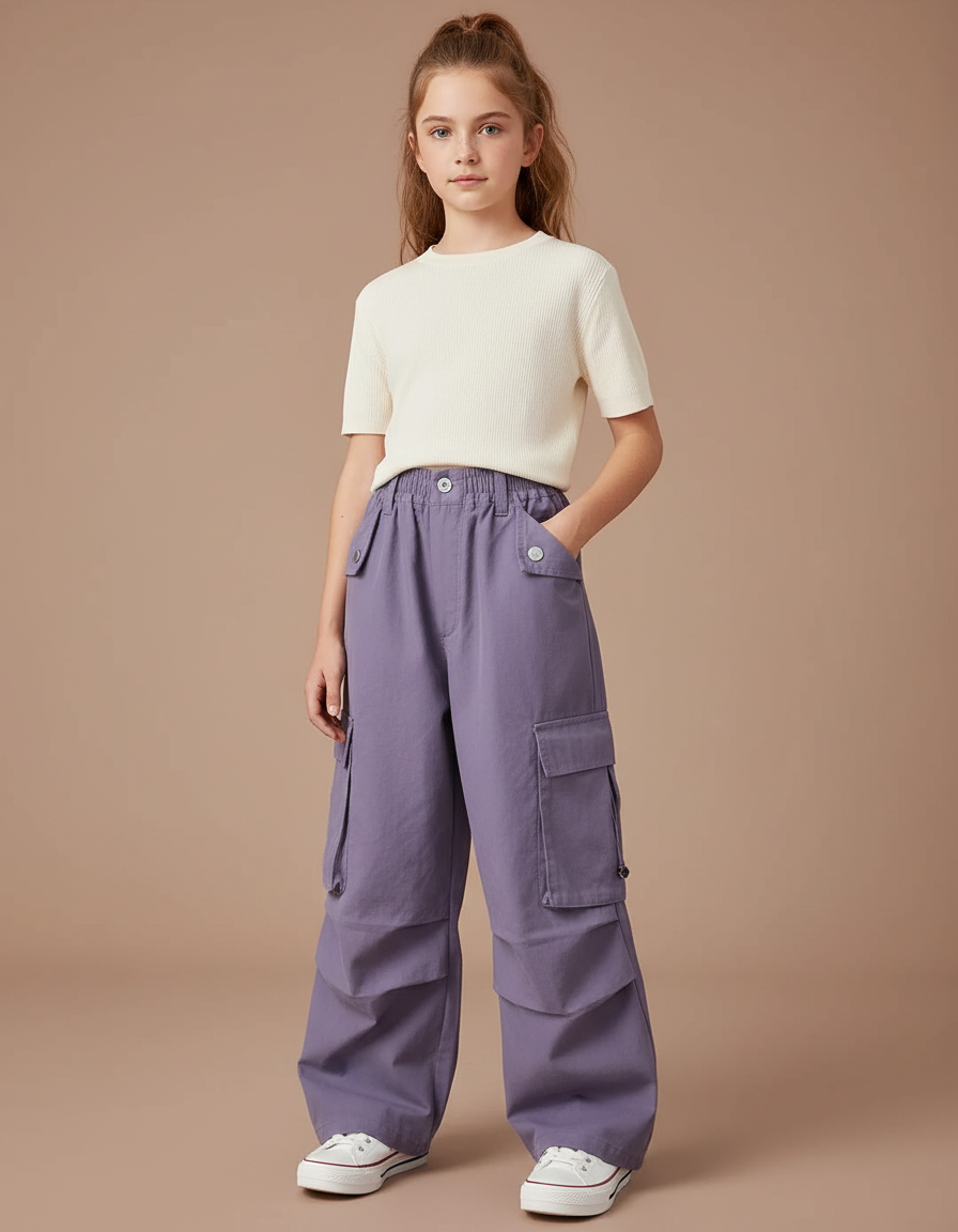 Pantalon Parachute Violet Ample Cargo Fille Décontracté - Toile