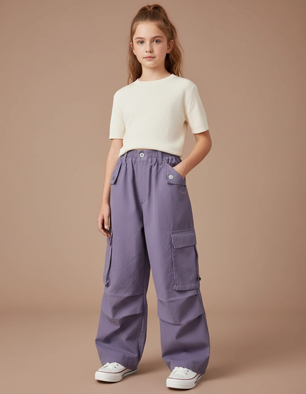 Pantalon Parachute Violet Ample Cargo Fille Décontracté - Toile