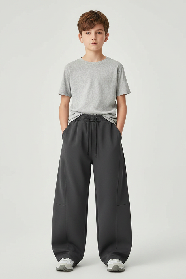 Pantalon Parachute Gris Ample Décontracté Garçon - Molleton