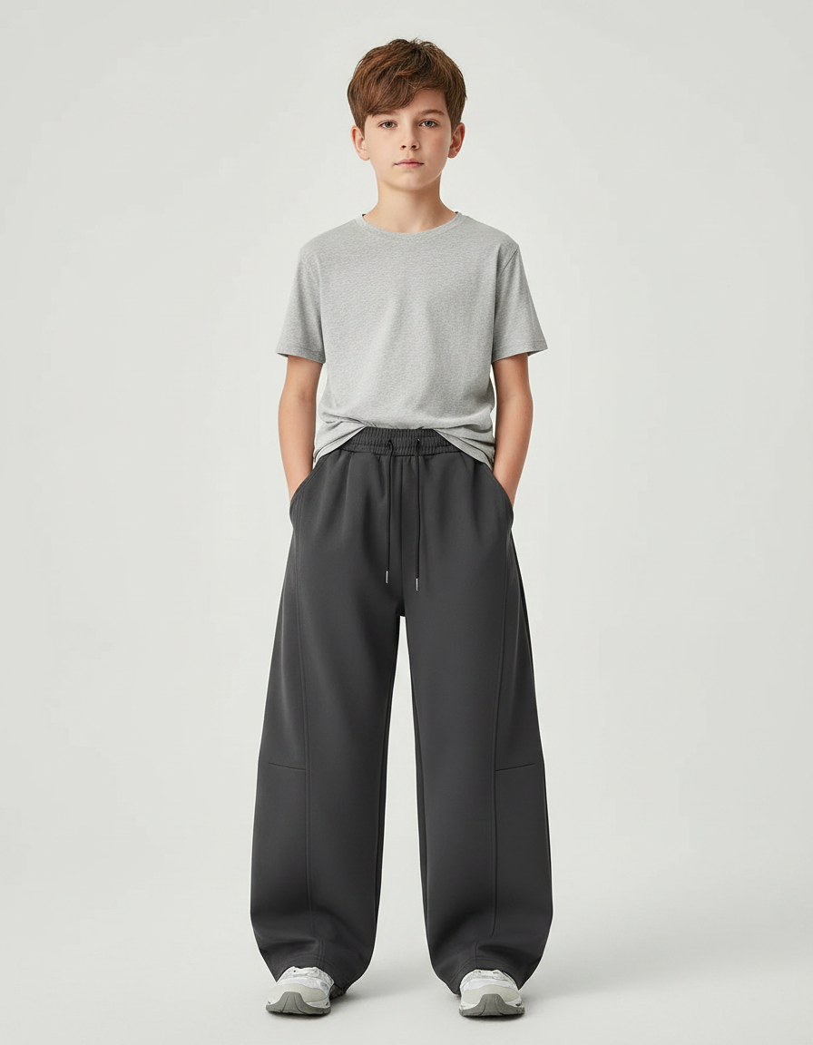 Pantalon Parachute Gris Ample Décontracté Garçon - Molleton