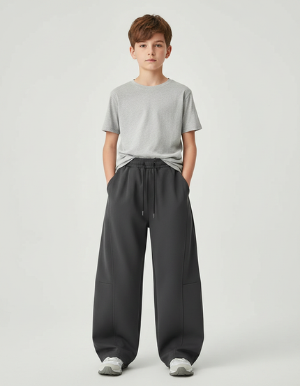 Pantalon Parachute Gris Ample Décontracté Garçon - Molleton