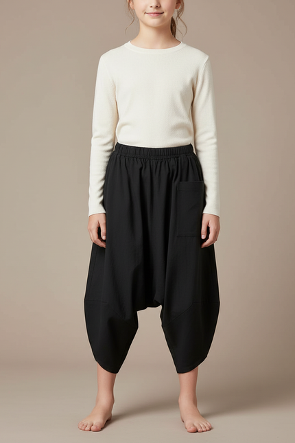 Pantalon Parachute Noir Ample Harem Coton Enfant - Polyester