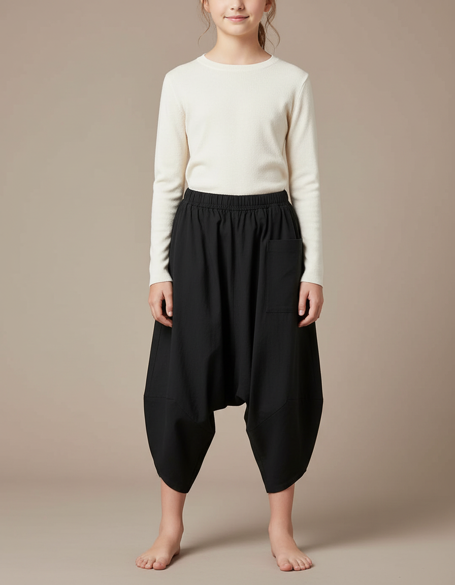 Pantalon Parachute Noir Ample Harem Coton Enfant - Polyester
