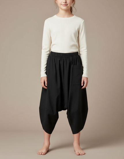 Pantalon Parachute Noir Ample Harem Coton Enfant - Polyester