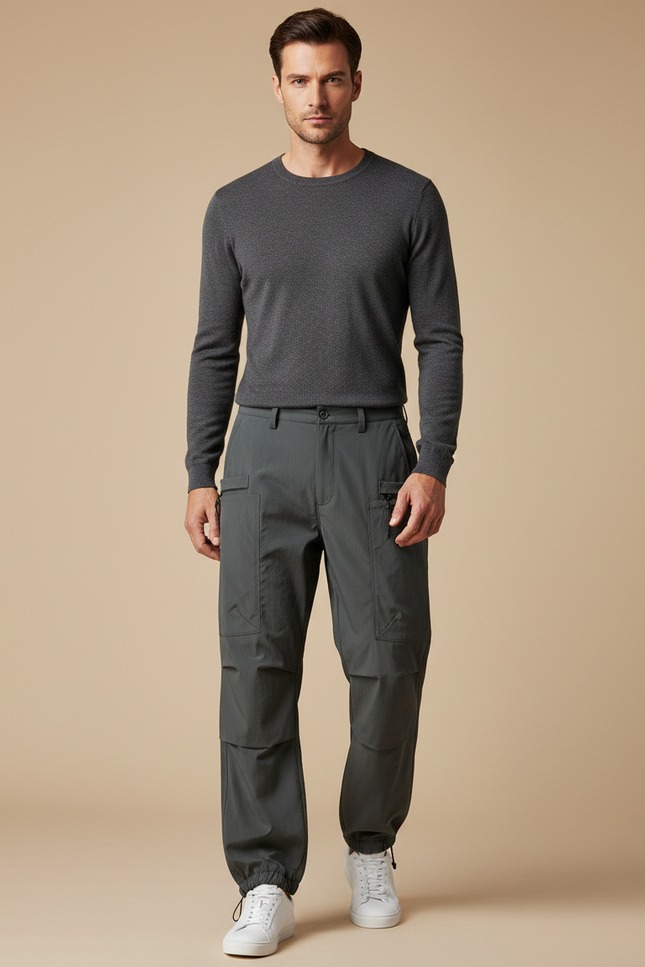 Pantalon Parachute Kaki Cargo Homme Décontracté Ajustable - Polyester