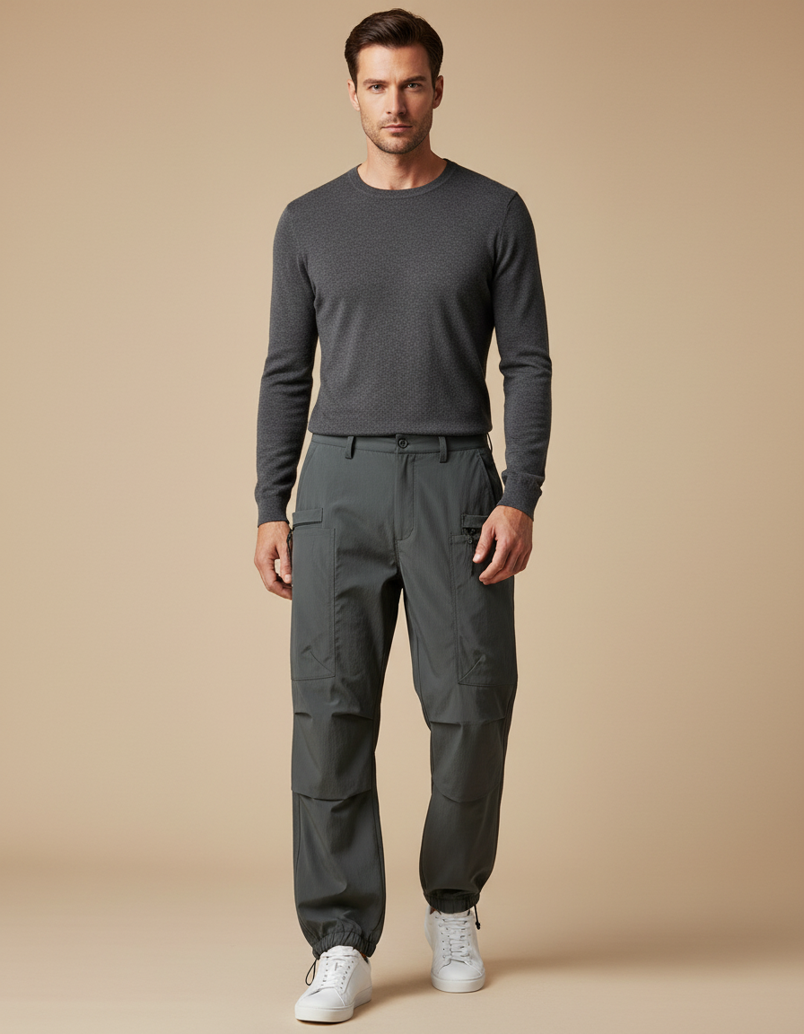 Pantalon Parachute Kaki Cargo Homme Décontracté Ajustable - Polyester