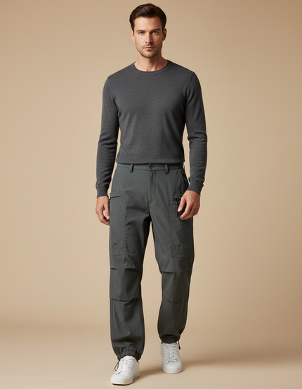 Pantalon Parachute Kaki Cargo Homme Décontracté Ajustable - Polyester