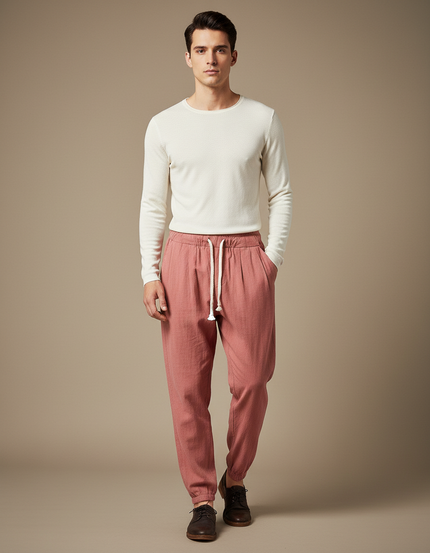 Pantalon Parachute Saumon Lin Décontracté Ample Homme - Rose