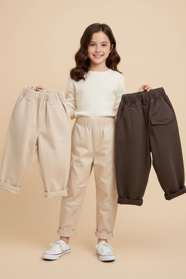 Pantalon Parachute Coton Ample Enfants Garçons Filles - Beige