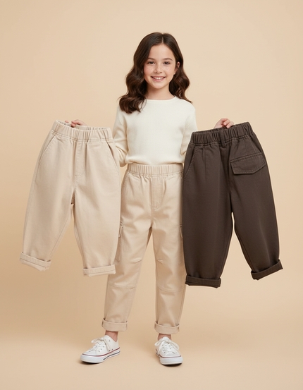 Pantalon Parachute Coton Ample Enfants Garçons Filles - Beige