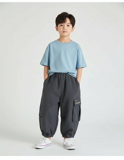 Pantalon Parachute Gris Ample Cargo Garçon Coton - Polyester