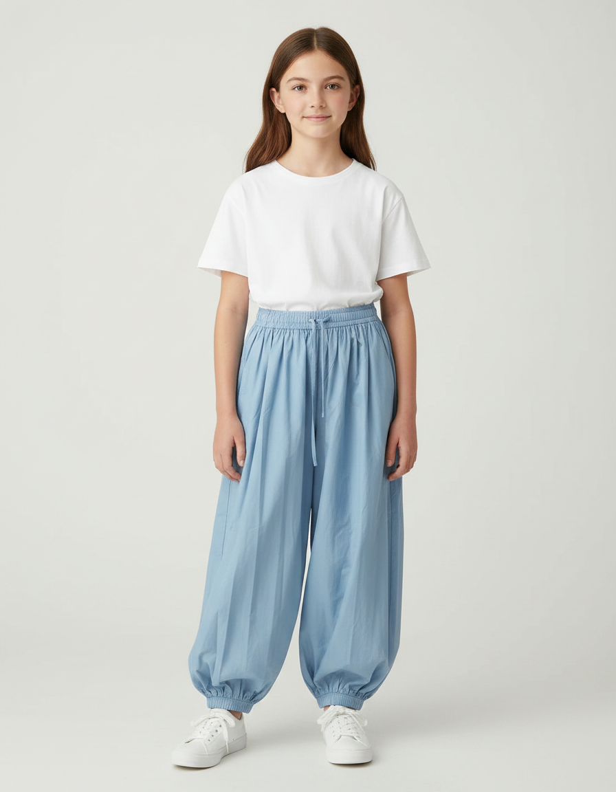 Pantalon Parachute Bleu Ample Coton Enfant