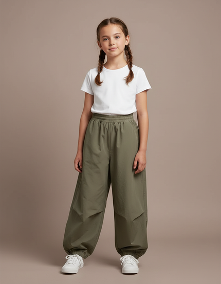 Pantalon Parachute Vert Ample Nylon Enfant Décontracté - Kaki Polyester