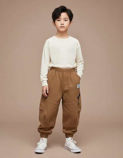 Pantalon Parachute Marron Cargo Ample Décontracté Garçon - Toile