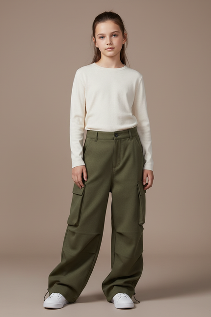 Pantalon Parachute Kaki Cargo Ample Enfant Décontracté - Molleton