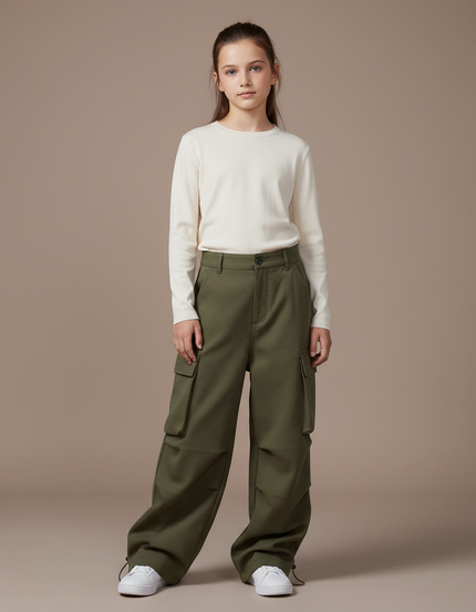 Pantalon Parachute Kaki Cargo Ample Enfant Décontracté - Molleton