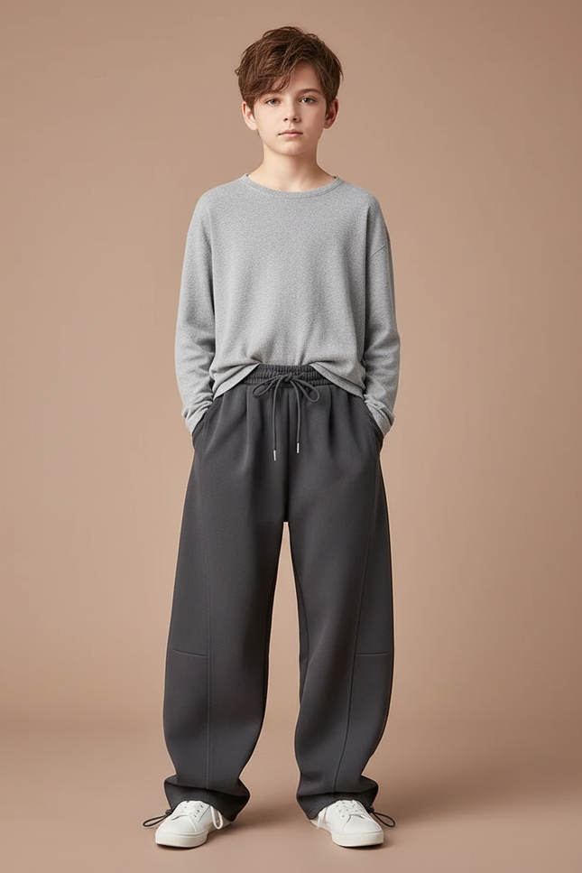 Pantalon Parachute Gris Ample Décontracté Enfant Sportif - Molleton
