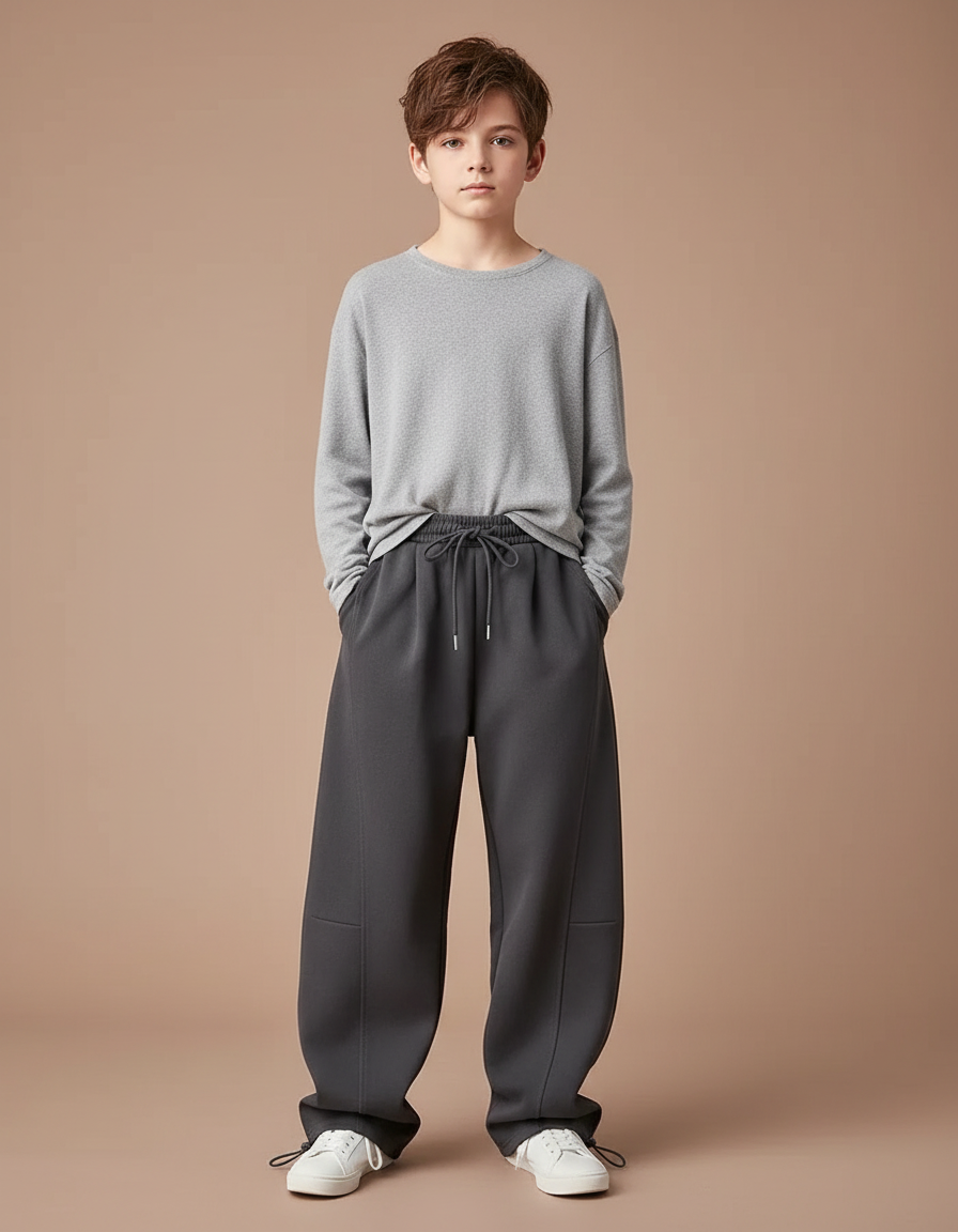 Pantalon Parachute Gris Ample Décontracté Enfant Sportif - Molleton