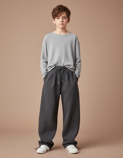 Pantalon Parachute Gris Ample Décontracté Enfant Sportif - Molleton