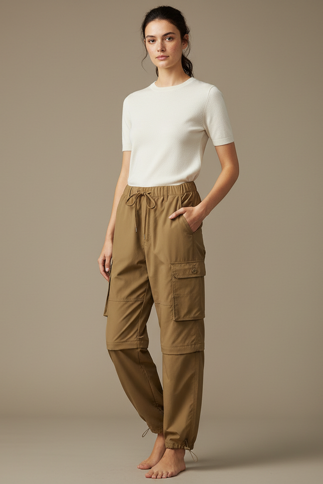 Pantalon Parachute Kaki Ample Convertible Cargo Femme - Polyester