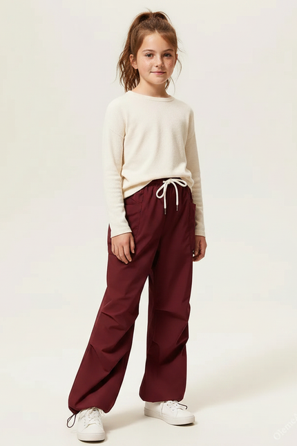 Pantalon Parachute Bordeaux Ample Casual Fille - Polyester