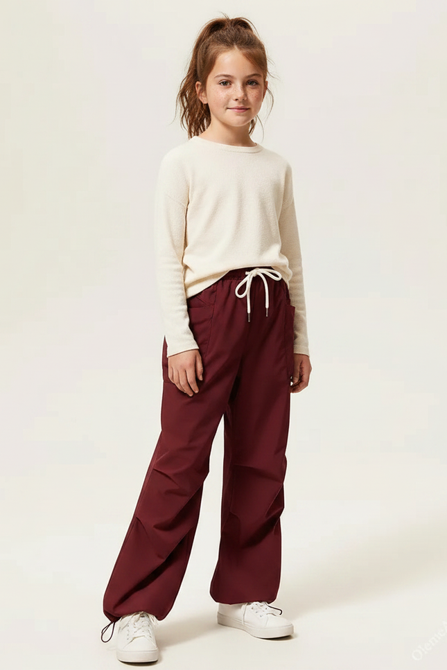 Pantalon Parachute Bordeaux Ample Casual Fille - Polyester