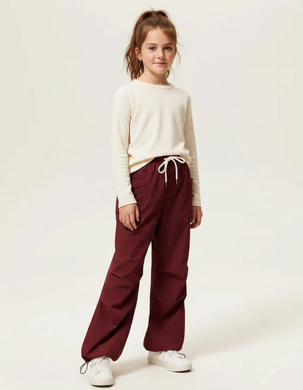 Pantalon Parachute Bordeaux Ample Casual Fille - Polyester