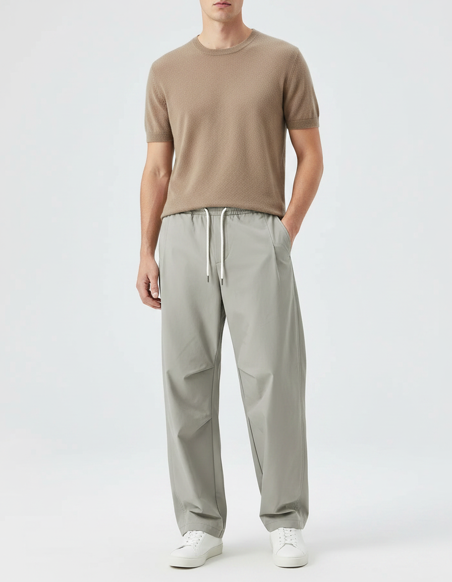 Pantalon Parachute Gris Ample Décontracté Homme Cordon - Polyester