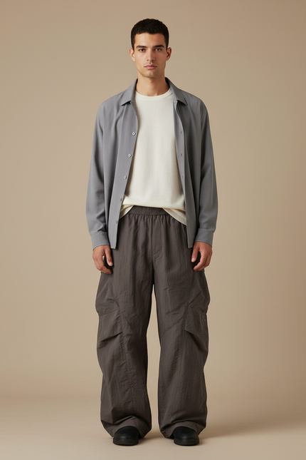Pantalon Parachute Grande Taille - Gris Polyester