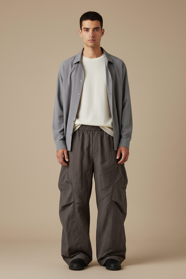 Pantalon Parachute Grande Taille - Gris Polyester