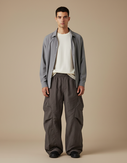 Pantalon Parachute Grande Taille - Gris Polyester