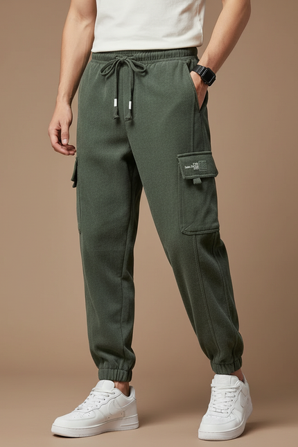 Pantalon Parachute Kaki Coton Cargo Cordon Jogging Homme - Molleton
