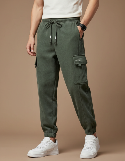 Pantalon Parachute Kaki Coton Cargo Cordon Jogging Homme - Molleton