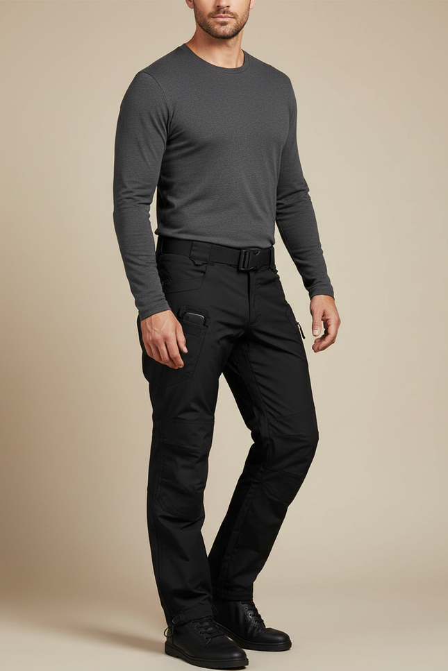 Pantalon Parachute Homme Noir Coupe Droite Cargo - Polyester