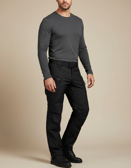 Pantalon Parachute Homme Noir Coupe Droite Cargo - Polyester
