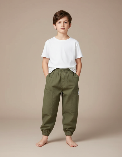 Pantalon Parachute Kaki Coton Ample Cargo Enfant