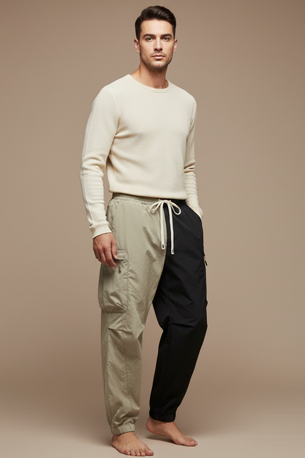 Pantalon Parachute Bicolore Cargo Ample Léger Homme - Multicolore Polyester