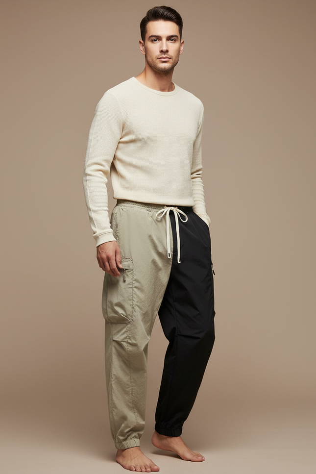Pantalon Parachute Bicolore Cargo Ample Léger Homme - Multicolore Polyester