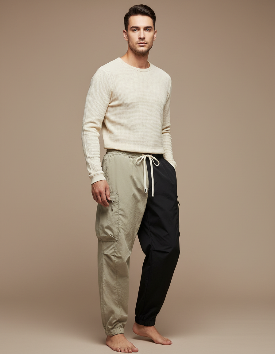 Pantalon Parachute Bicolore Cargo Ample Léger Homme - Multicolore Polyester