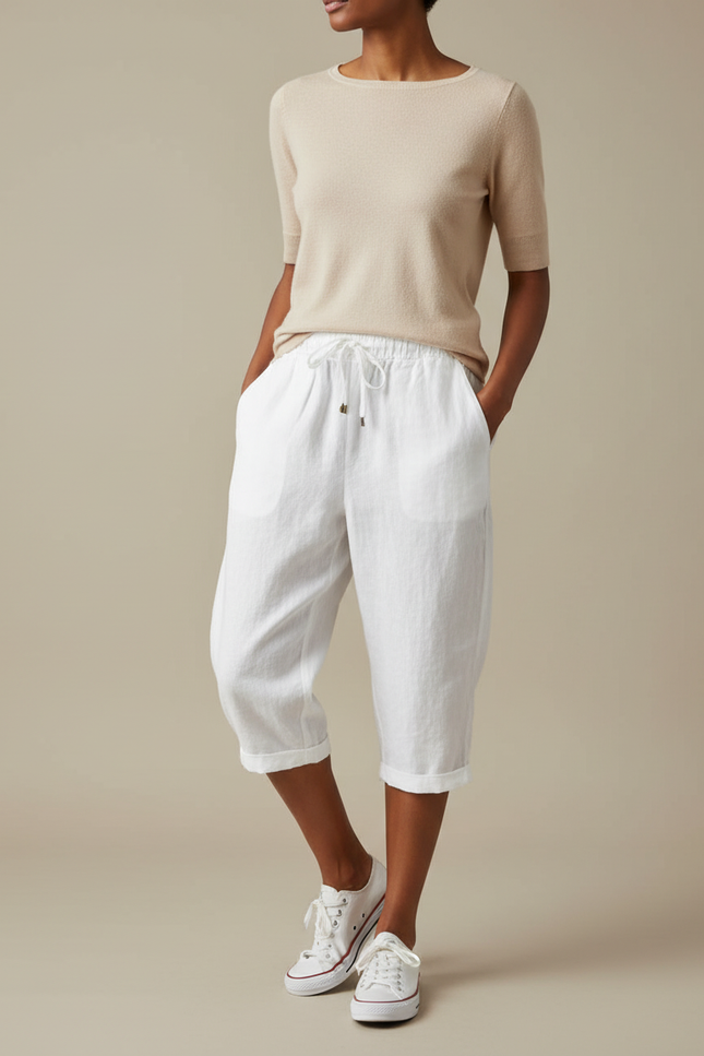 Pantalon Parachute Femme Blanc Large - Lin