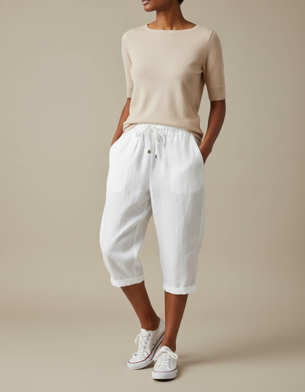 Pantalon Parachute Femme Blanc Large - Lin