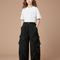 Pantalon Parachute Noir Ample Cargo Fille - Polyester