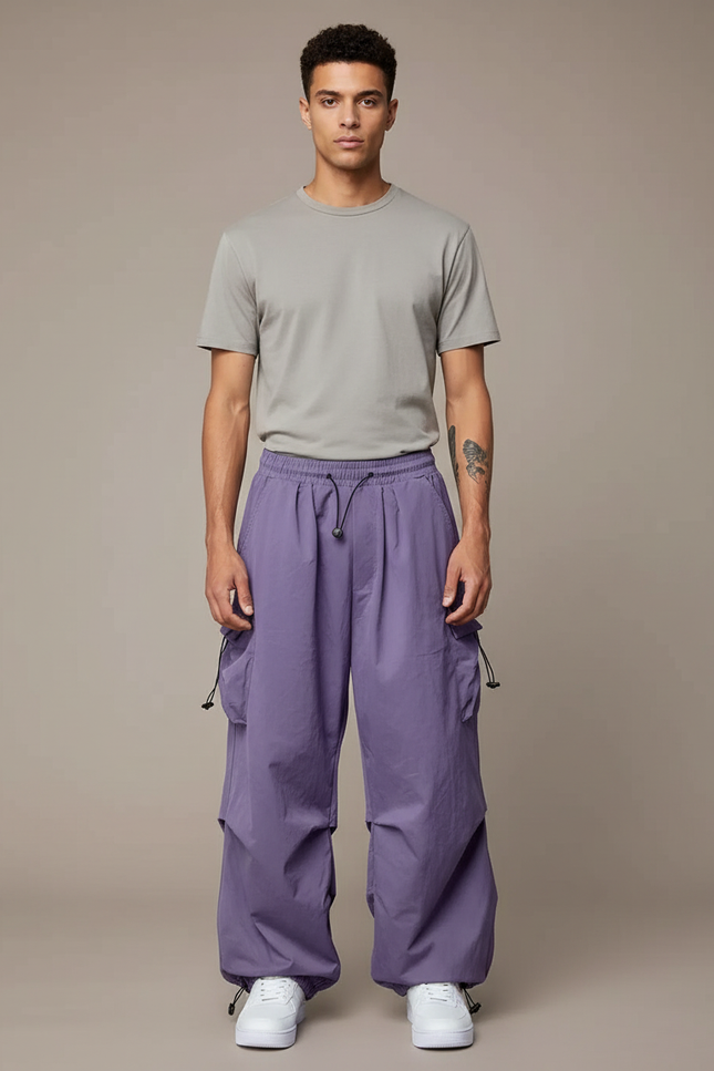 Pantalon Parachute Violet Cargo Ample Léger Unisexe - Polyester