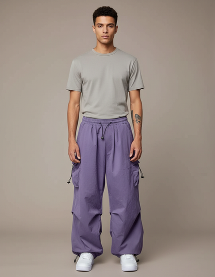 Pantalon Parachute Violet Cargo Ample Léger Unisexe - Polyester