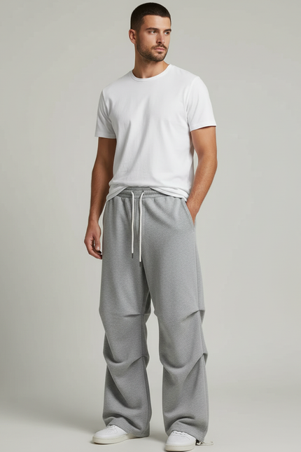 Pantalon Parachute Gris Ample Drapé Décontracté Homme - Molleton