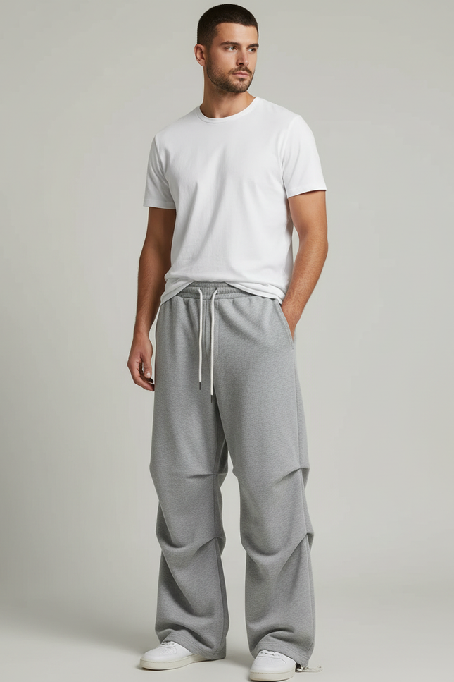 Pantalon Parachute Gris Ample Drapé Décontracté Homme - Molleton